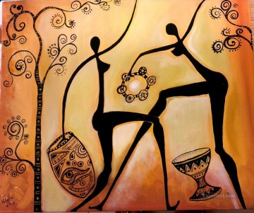 danse Nu porcelaine et arbres Afriqueine Peinture à l'huile